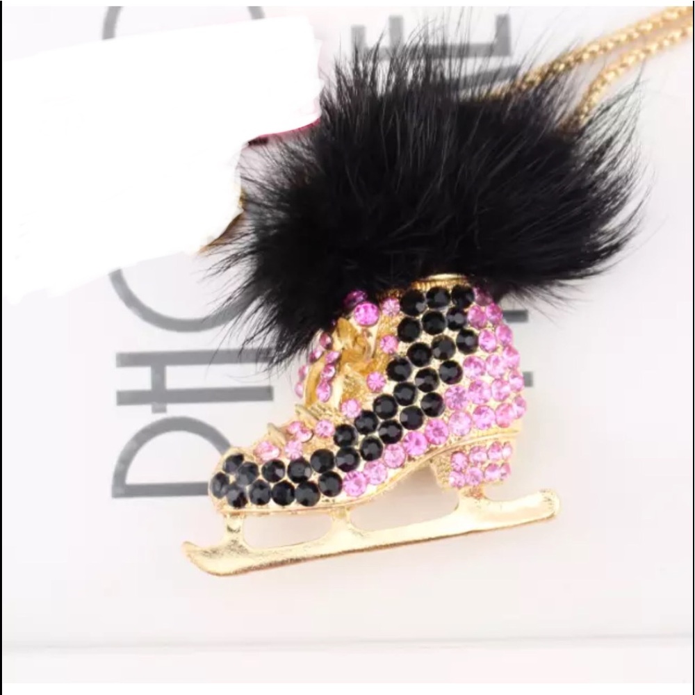 Crystal Ice Skate Fur Necklace